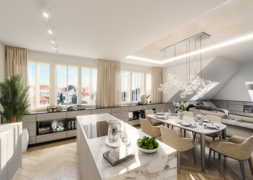 Zahraniční nemovitosti - Penthouse se střešní terasou a výhledem na Prahu, Praha 2 - Vinohrady